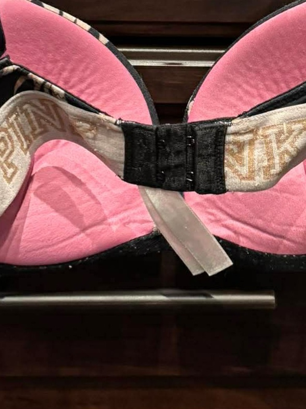 PINK padded push up bra Victoria's Secret Black Floral Bra with Pink Lining 32C - Picture 6 of 6